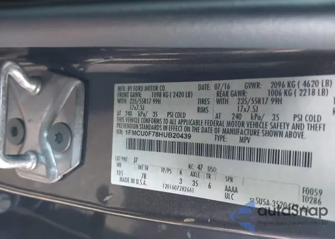 2017 Ford Escape S from USA, damaged, VIN 1FMCU0F78HUB20439